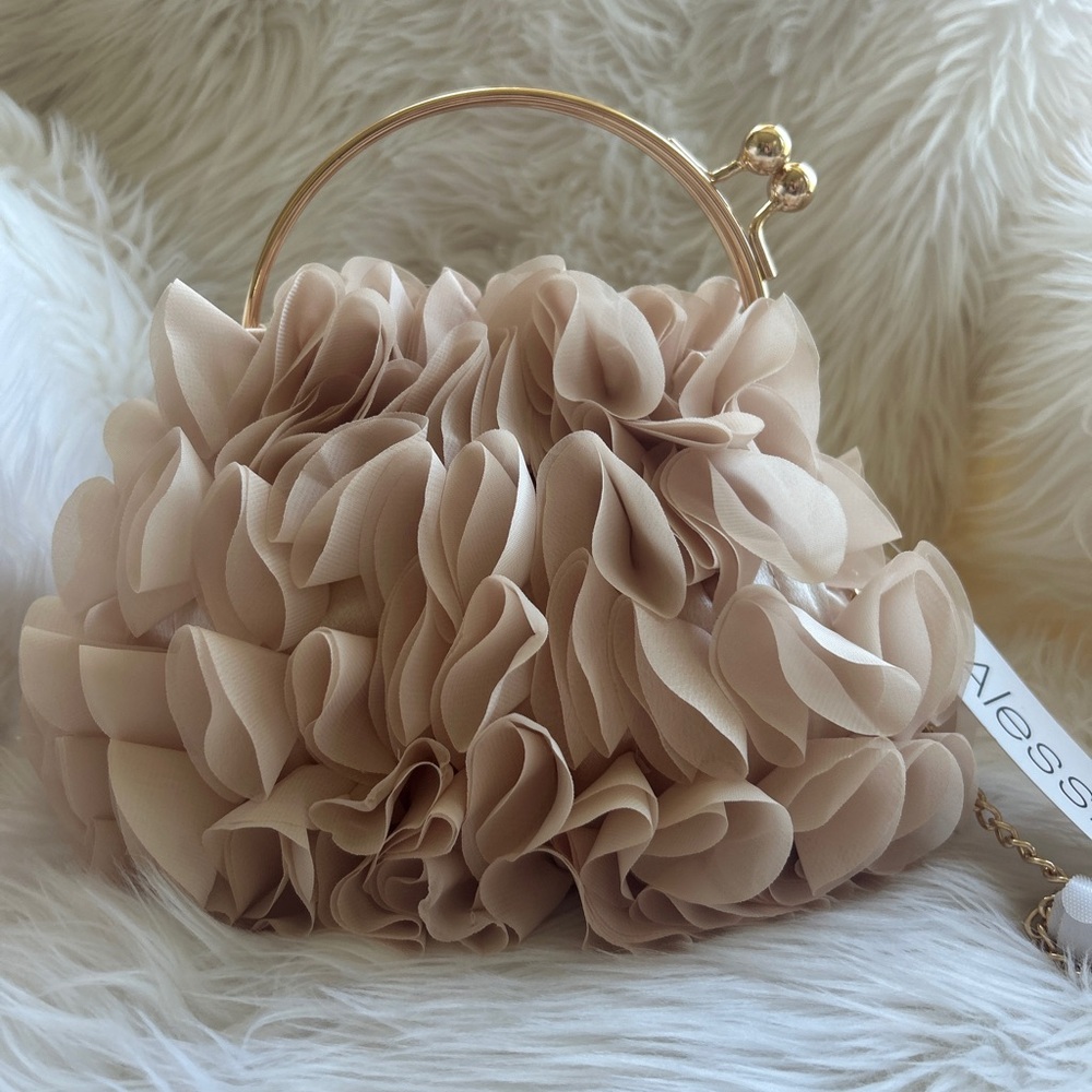 NWOT Elegant Cream Ruffle Handbag